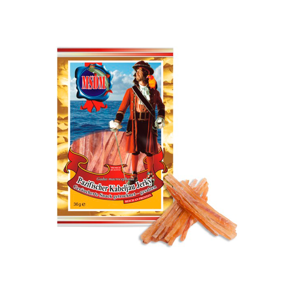 Fisch Pazifischer Kabeljau Jerky Snack geräuchert 36g