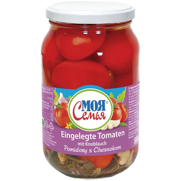 Moja Semja Tomaten mit Knoblauch eingelegt 880g lila